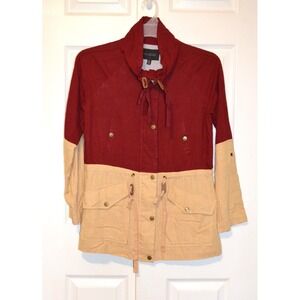 Blu Pepper Linen Cotton Blend Zip Shirt Womens S Zip & Snap Red Tan Safari Style